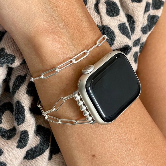 Simeon D Jewelry - 925 Sterling Silver Double Wrap Paperclip Chain Apple Watch Women Bracelet